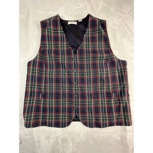 VTG ELISABETH Liz Clairborne Womens XL (1) Vest Blue Tartan‎ Plaid Front
